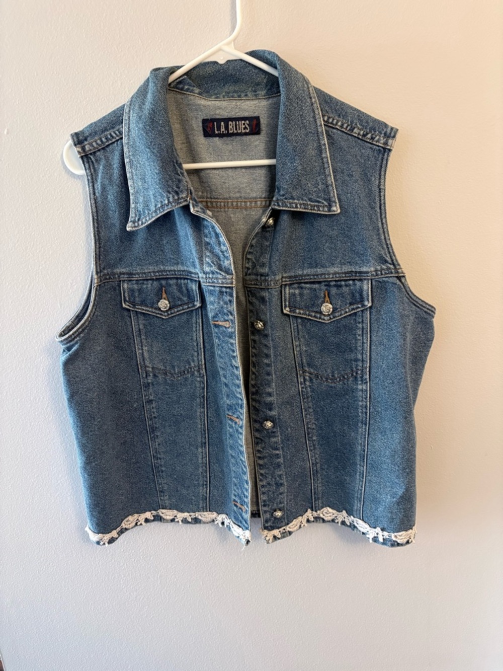 L.A. Blues Blue Denim Sleeveless Jacket Vest with Frayed Hem
